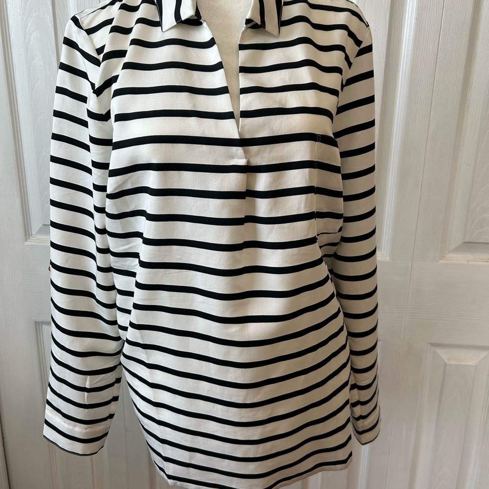 J. Jill Black and White Striped Button Down Shirt
